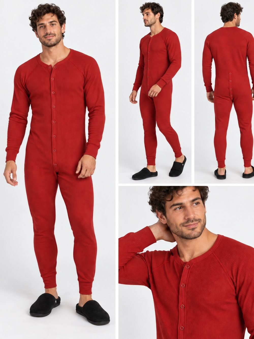 Men's Thermal One-Piece Long Johns - Red